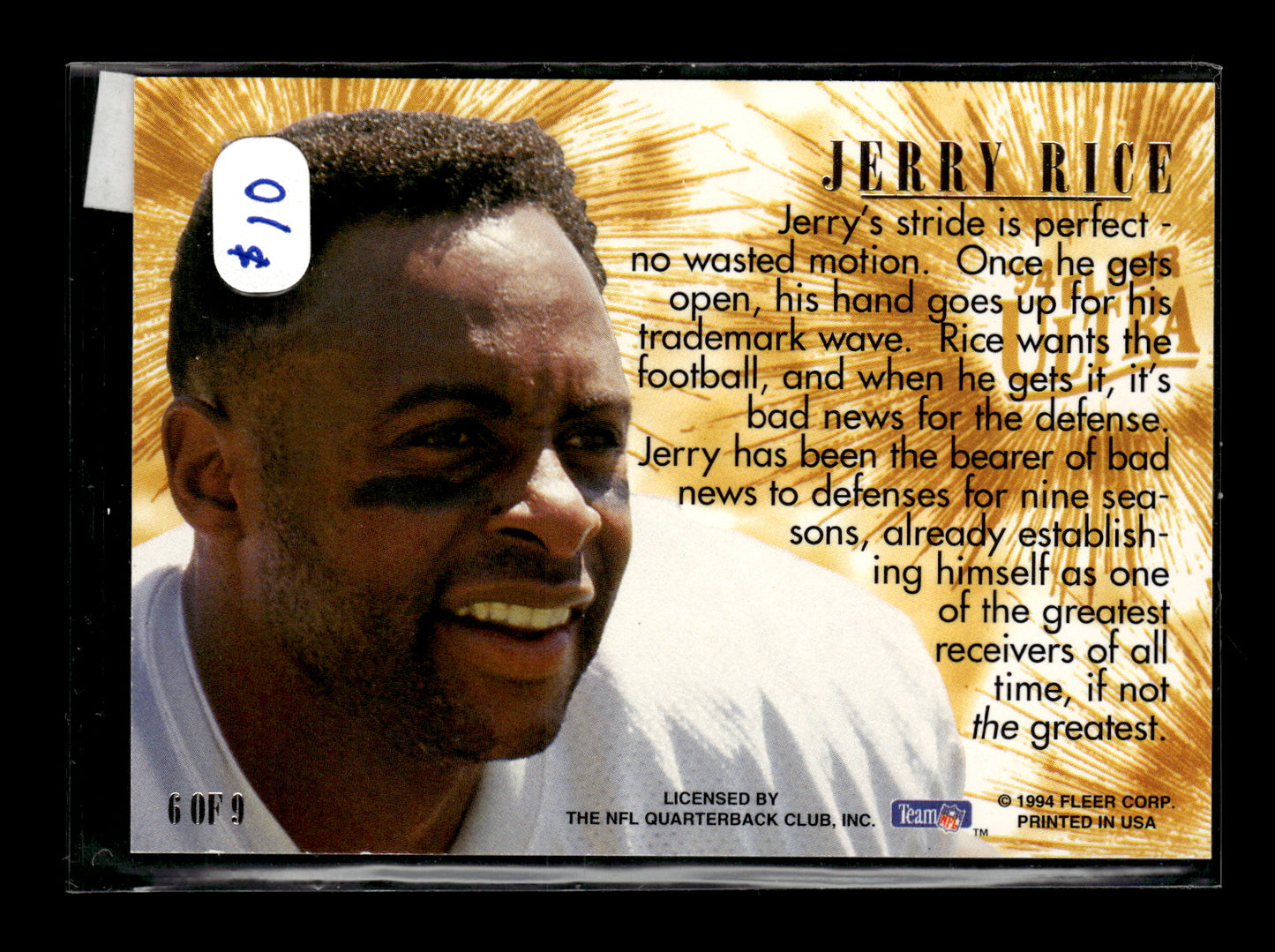 1994 Fleer Jerry Rice Ultra Star #6 - Gold 49ers