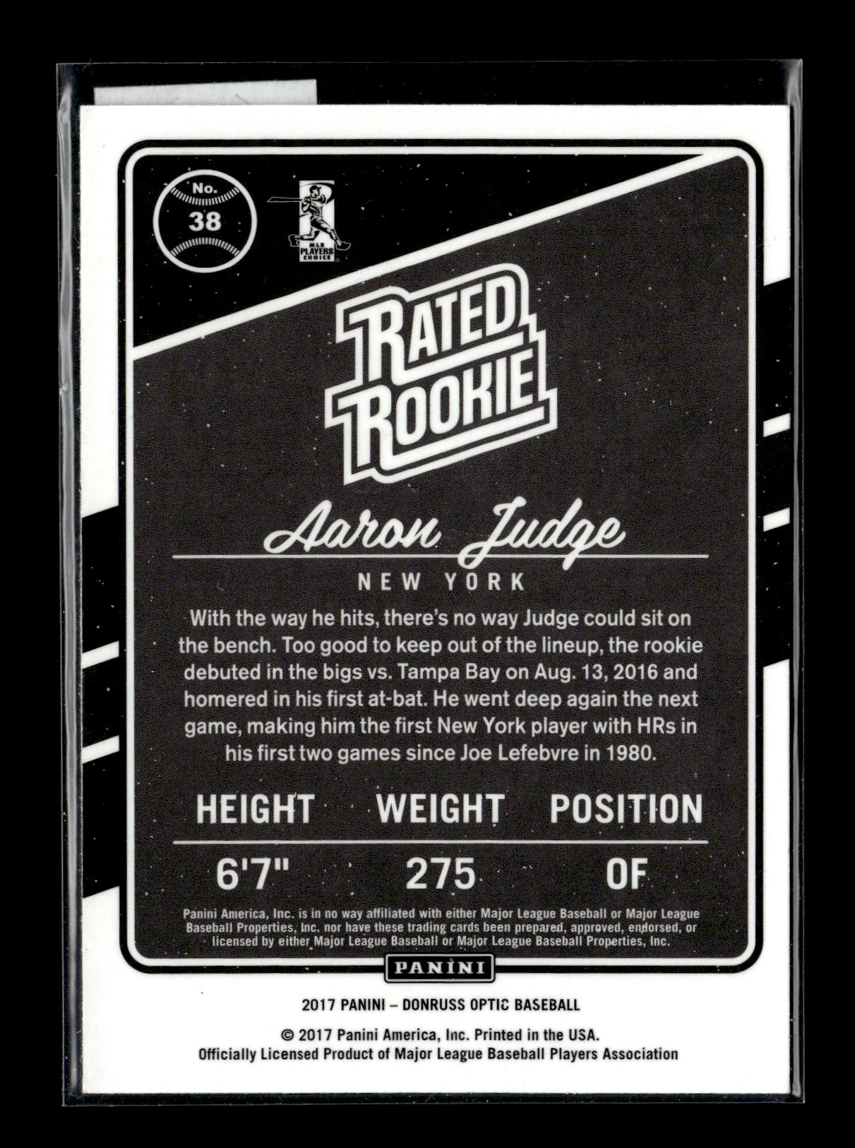 2017 Panini Optic Aaron Judge Rated Rookie #38 - Yankees