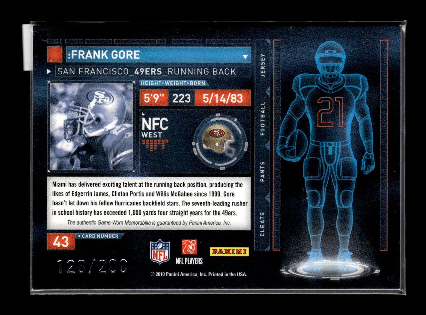 2010 Panini Absolute Frank Gore #43 - Jersey Patch #/200