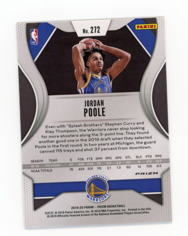 2019/20 Panini Prizm Jordan Poole RC #272 - Pink Cracked Ice Warriors
