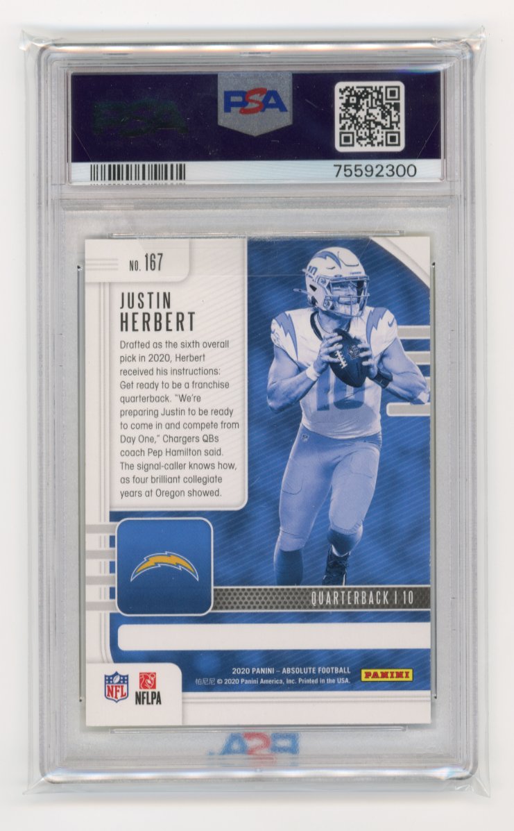 2020 Panini Absolute Justin Herbert RC #167 - PSA 10 Chargers
