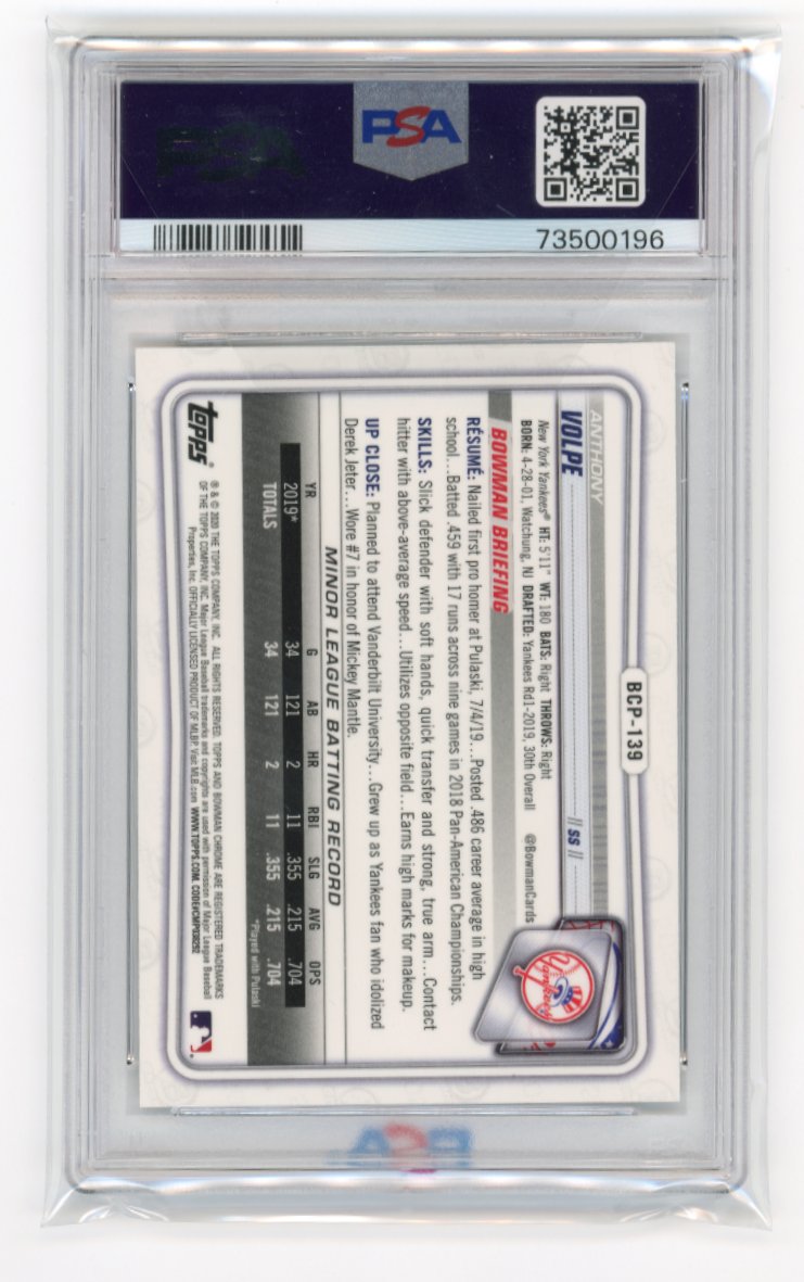 2020 Topps Bowman Chrome Anthony Volpe 1st Bowman #BCP139 - PSA 9 Yankees