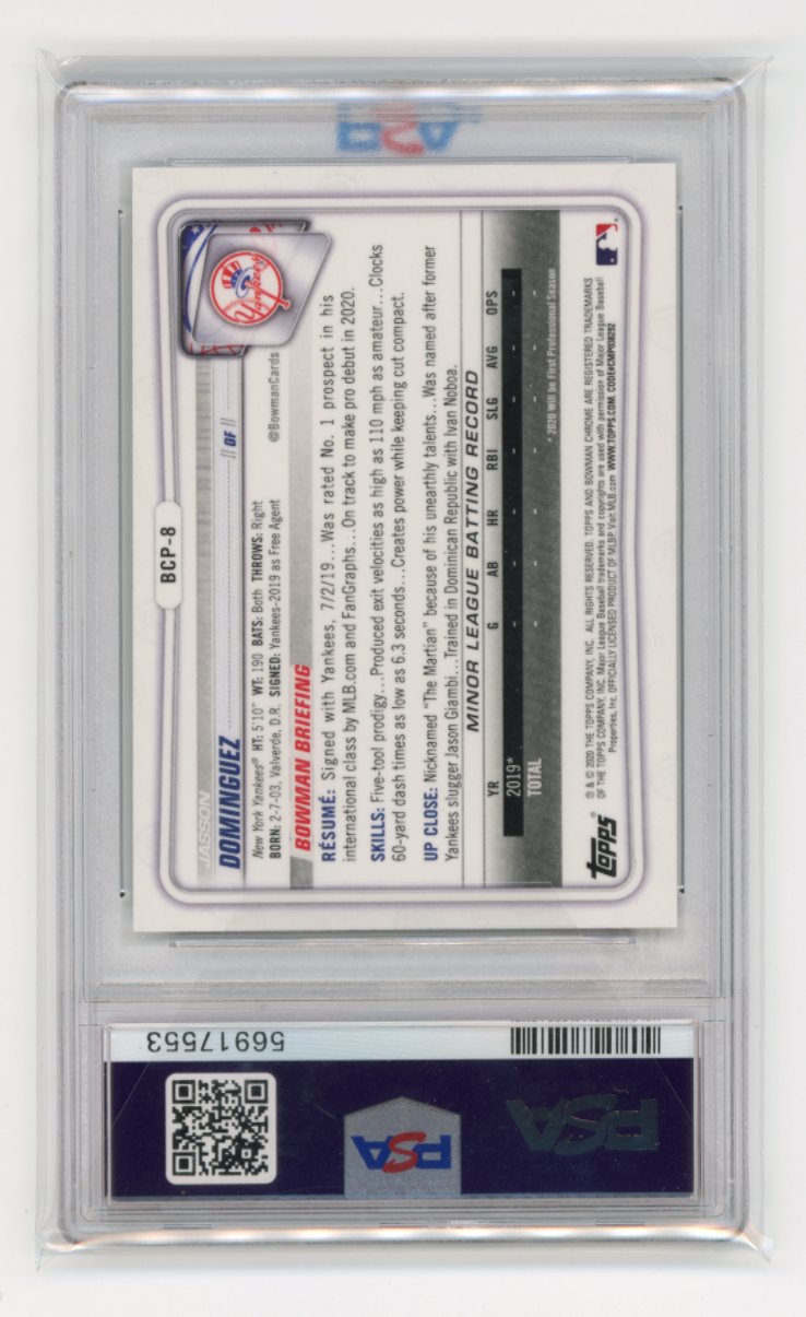 2020 Topps Bowman Chrome Jasson Dominguez 1st Bowman #BCP8 - PSA 9 Yankees