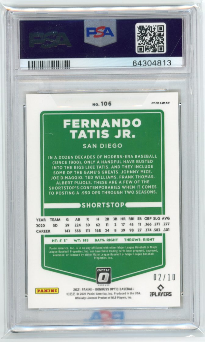 2021 Panini Donruss Optic Fernando Tatis Jr. #106 - Gold PSA 8 Padres