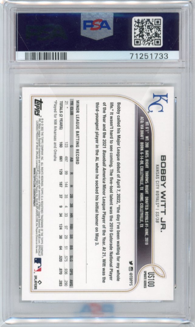 2022 Topps Update Series Bobby Witt Jr. RC #US100 - PSA 10 Royals
