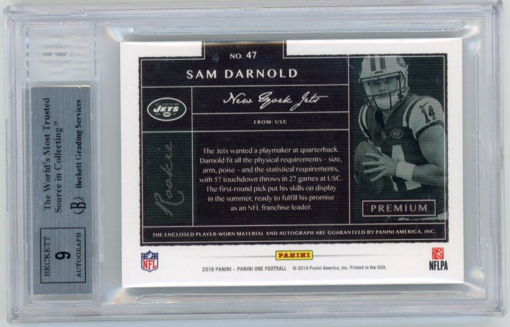 2018 Panini One Sam Darnold RC #47 - RPA #/10 Gold Beckett 9 Jets