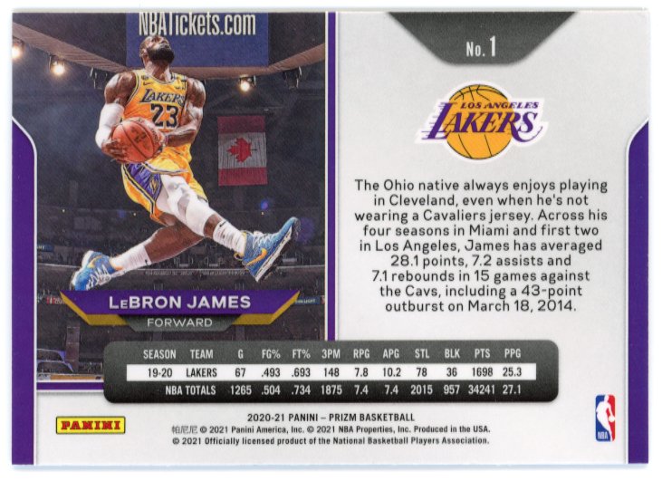 2020/21 Panini Prizm LeBron James #1 - Lakers