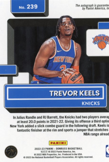2022/23 Panini Donruss Choice Trevor Keels Rated Rookie #239 - #/8 Gold Knicks