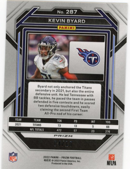 2022 Panini Prizm Kevin Byard #287 - #/10 Gold Shimmer Titans
