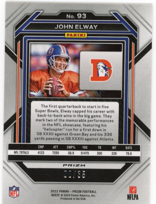 2022 Panini Prizm John Elway #93 - #/35 Red Shimmer Broncos