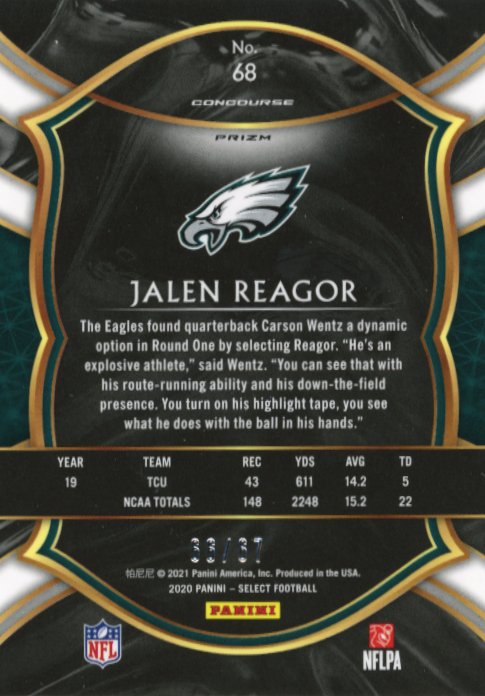 2020 Panini Select Jalen Reagor RC #68 - #/67 Dragonscale Eagles