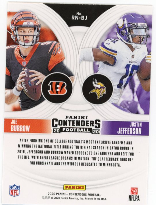 2020 Panini Contenders Joe Burrow Justin Jefferson #RN-BJ - Bengals Vikings