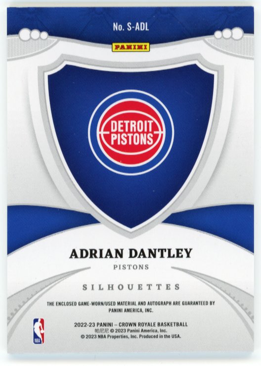 2022/23 Panini Crown Royale Adrian Dantley #S-ADL - #/5 Patch Autograph Pistons