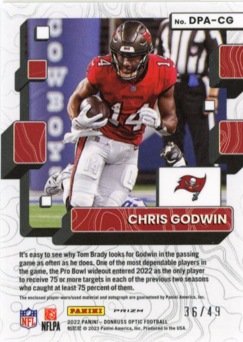 2022 Panini Donruss Optic Chris Godwin #DPA-CG - #/49 Patch Autograph Buccaneers