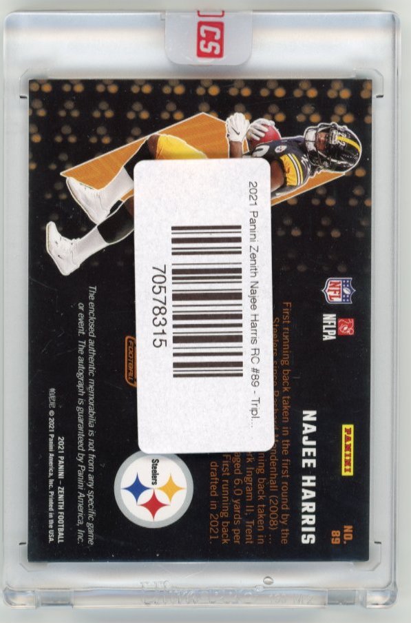 2021 Panini Zenith Najee Harris RC #89 - Triple Relic Autograph #/25 Steelers