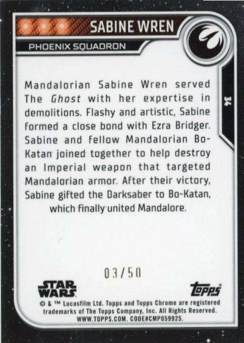 Topps Star Wars Sabine Wren #34 - #/50 Gold