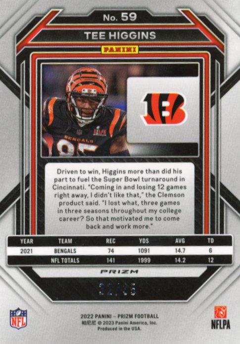 2022 Panini Prizm Tee Higgins #59 - #/35 Red Shimmer Bengals