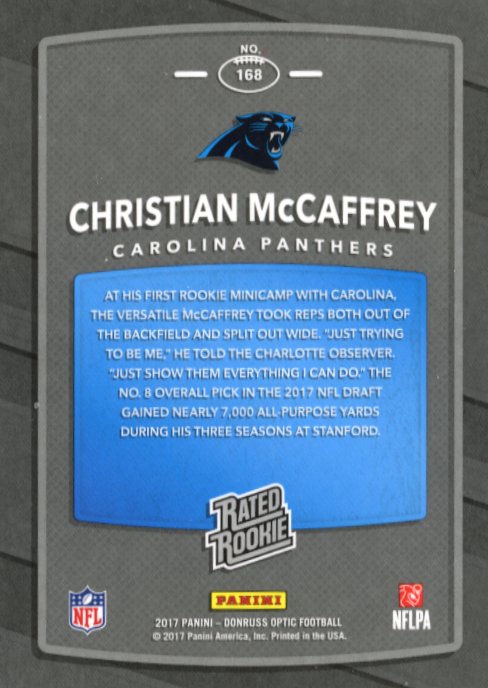 2017 Panini Donruss Optic Christian McCaffrey Rated Rookie RC #168 - Panthers