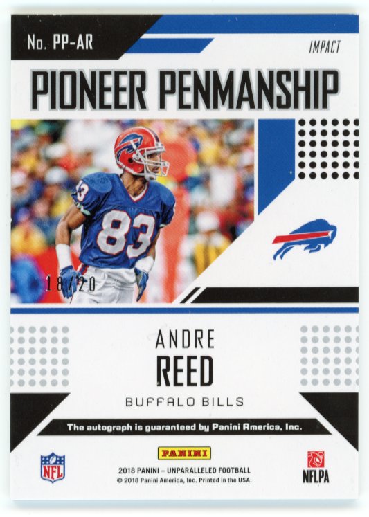 2018 Panini Unparalleled Andre Reed Pioneer Penmanship #PP-AR - #/20 Autograph Bills