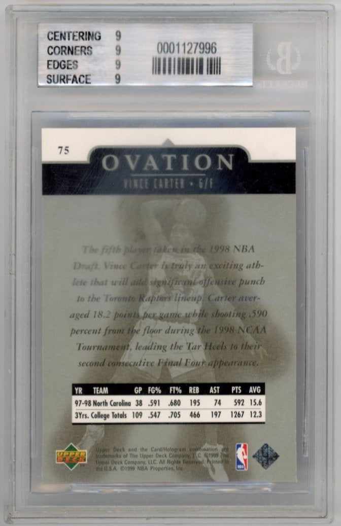 1998/99 Upper Deck Vince Carter Ovation #75 - Raptors Beckett 9