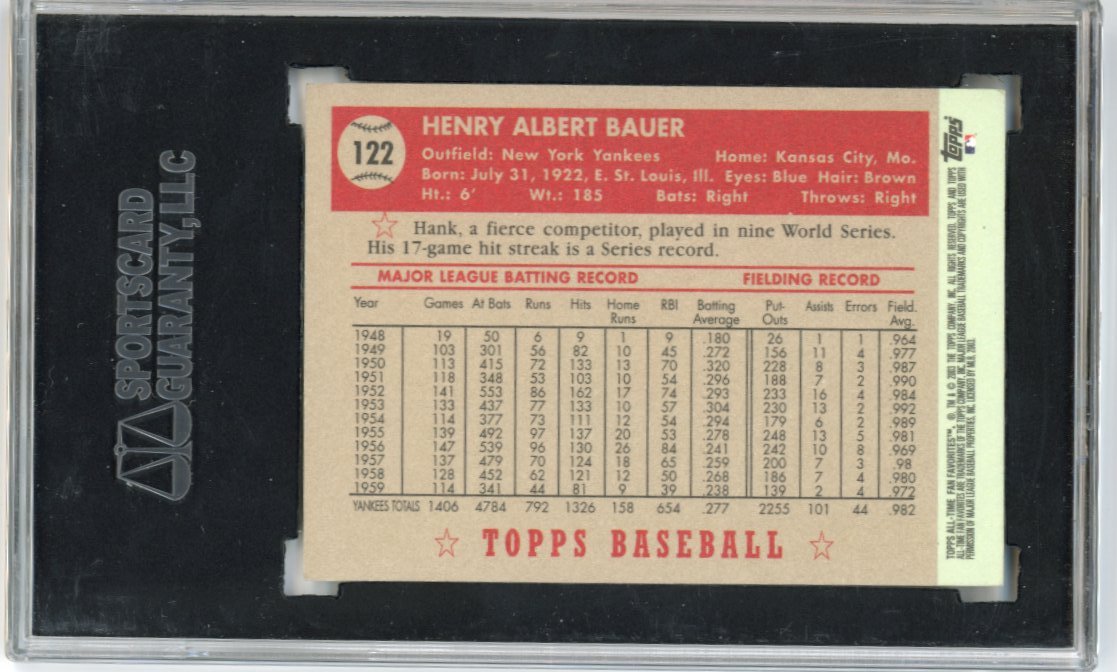 2003 Topps All-Time Fan Favorites Hank Bauer # 122 - Autograph Yankees SGC Authentic