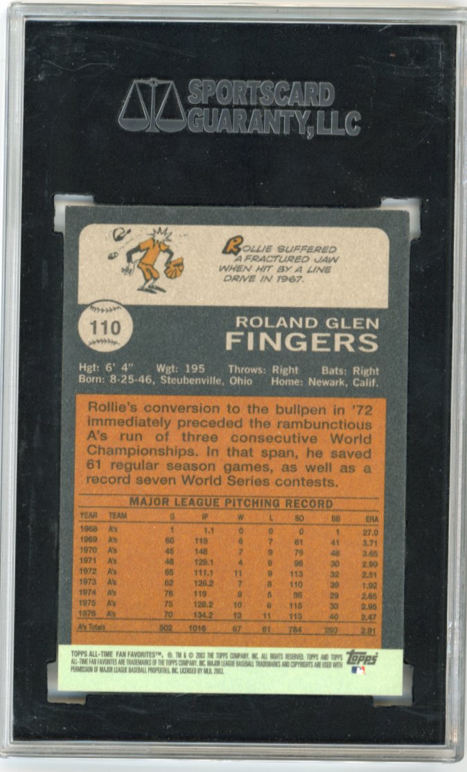 2003 Topps All-Time Fan Favorites Rollie Fingers #110 - Autograph A's SGC Authentic