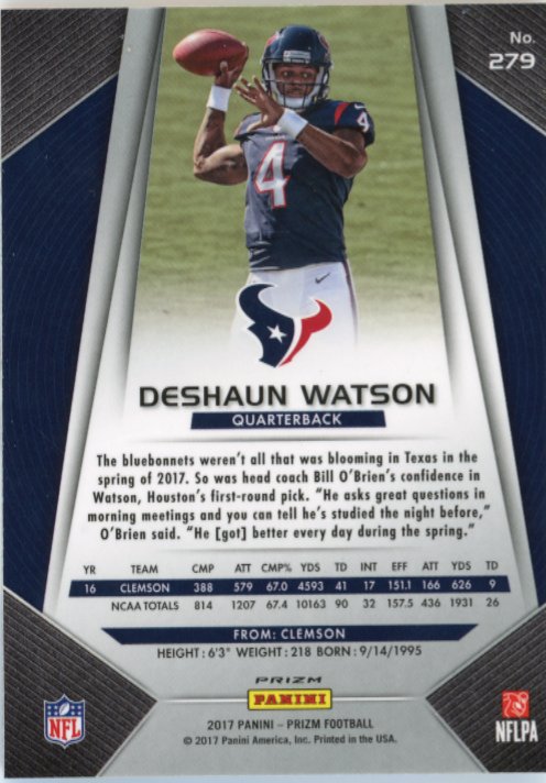 2017 Panini Prizm Deshaun Watson RC #279 - Red White Blue Browns