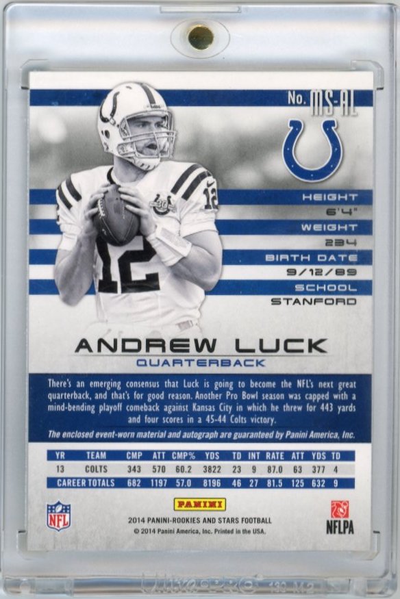 2014 Panini Rookies and Stars Andrew Luck #MS-AL - #/10 Patch Gold Colts