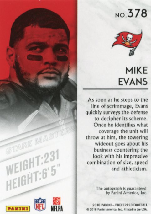 2016 Panini Preferred Mike Evans Stare Masters #378 - #/49 Autographs Buccaneers
