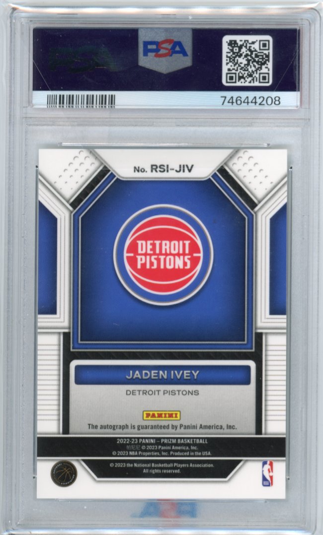 2022/23 Panini Prizm Jaden Ivey Signatures RC # RSI-JIV - Autograph Pistons PSA 10