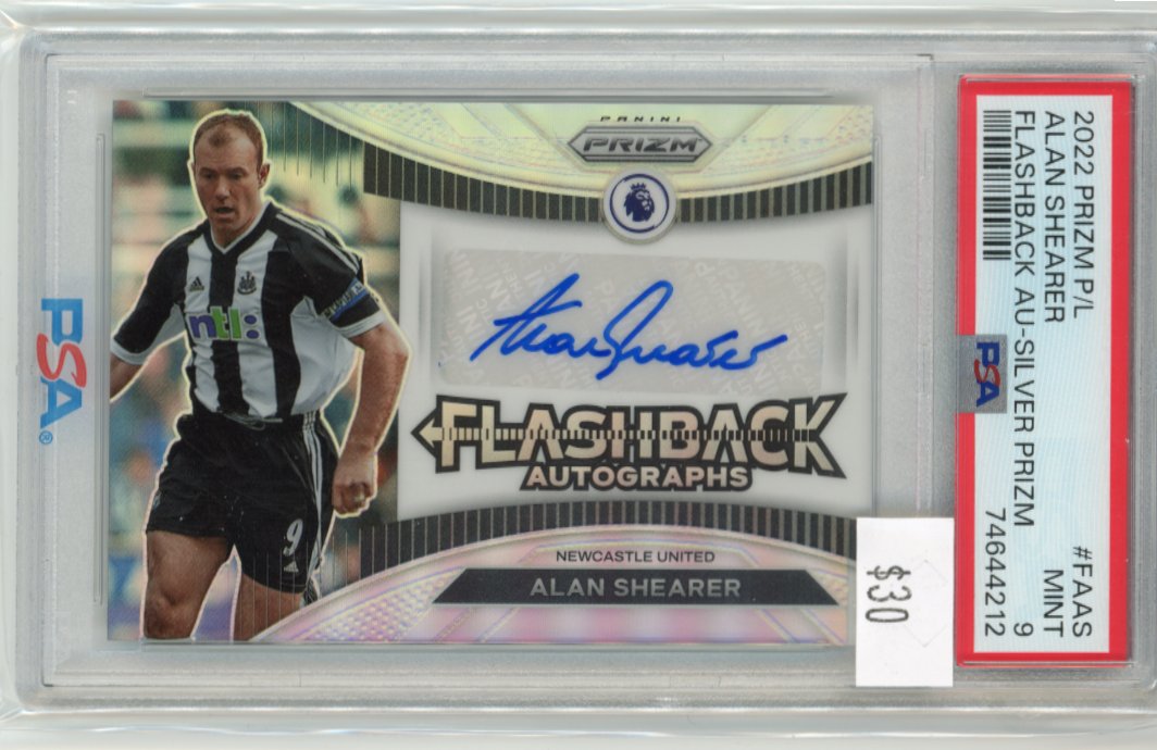 2022/23 Panini Prizm Alan Shearer Flashback Autographs #FA-AS - #/99 Autograph Silver Newcastle United PSA 9