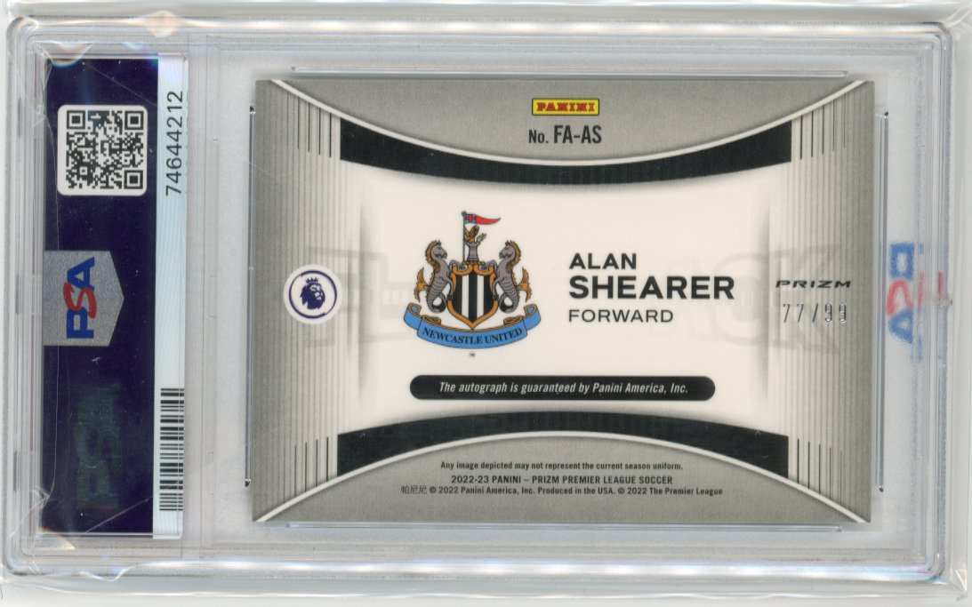 2022/23 Panini Prizm Alan Shearer Flashback Autographs #FA-AS - #/99 Autograph Silver Newcastle United PSA 9