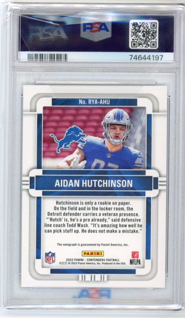 2022 Panini Contenders Aidan Hutchinson Rookie of the Year RC #RYA-AHU - #/99 Autograph Lions PSA 9