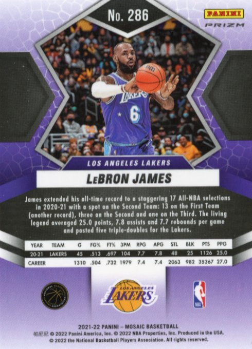 2021/22 Panini Mosaic LeBron James #286 - Red Lakers