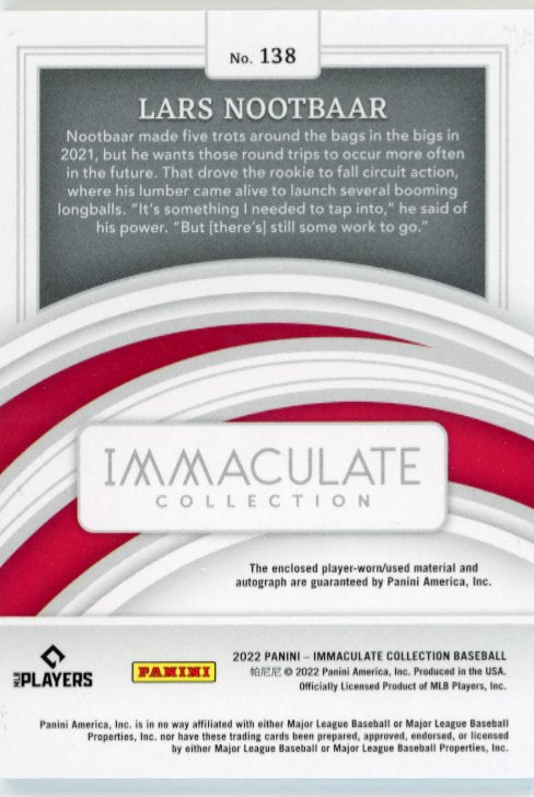 2022 Panini Immaculate Collection Lars Nootbaar RC #138 - #/99 Patch Autograph Gold Cardinals