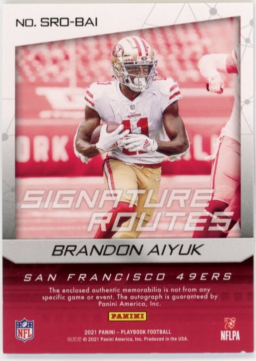 2021 Panini Playbook Brandon Aiyuk Signature Routes #SRO-BAI - #/199 Patch Autograph 49ers