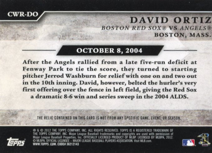 2012 Topps David Ortiz #CWR-DO - #/50 Relic Red Sox
