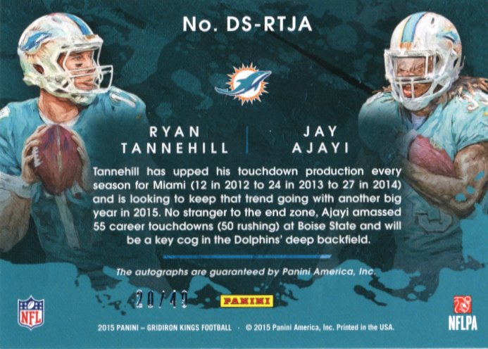 2015 Panini Gridiron Kings Ryan Tannehill Jay Ajayi #DS-RTJA - #/49 Dual Autograph Dolphins