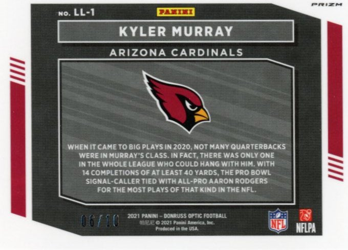 2021 Panini Donruss Optic Kyler Murray #LL-1 - #/10 Gold Cardinals
