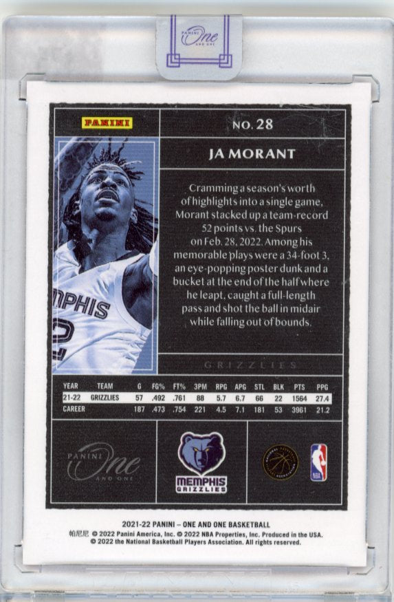 2021/22 Panini One And One Ja Morant #28 - #/6 Pink Grizzlies
