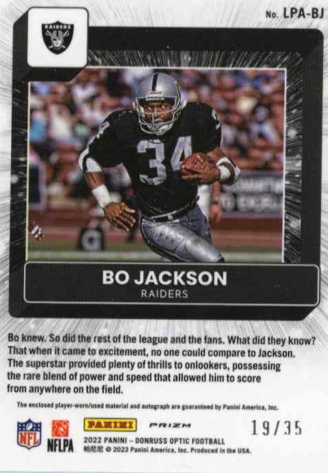 2022 Panini Donruss Optic Bo Jackson #LPA-BJ - #/35 Patch Autograph Raiders