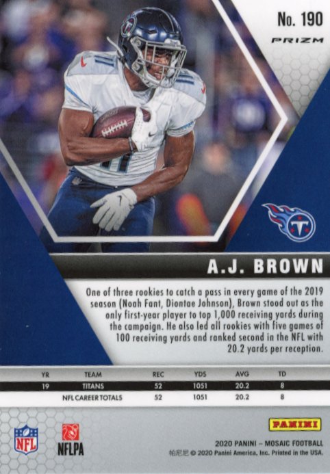 2020 Panini Mosaic AJ Brown #190 - White Sparkle Titans
