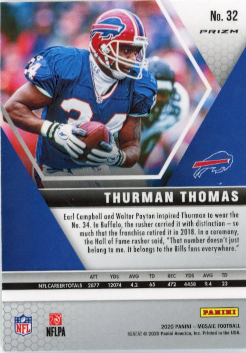 2020 Panini Mosaic Thurman Thomas #32 - White Sparkle Bills