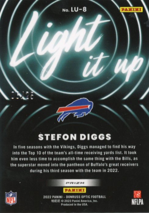 2022 Panini Donruss Optic Stefon Diggs Light It Up #LU-8 - #/25 Bills