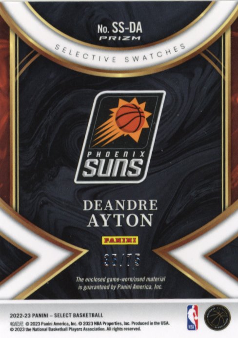 2022/23 Panini Select Deandre Ayton Selective Swatches #SS-DA - Relic Blue #/75 Suns
