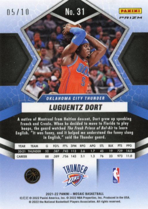 2021/22 Panini Mosaic Luguentz Dort #31 - Gold #/10 Thunder