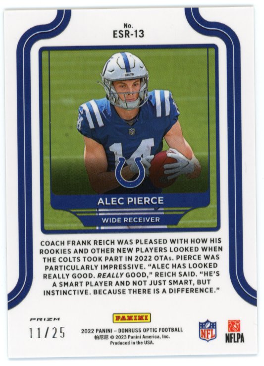 2022 Panini Donruss Optic Alec Pierce Elite Series RC #ESR-13 - Purple #/25 Colts