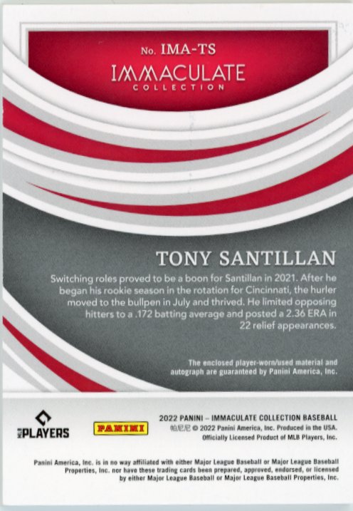 2022 Panini Immaculate Collection Tony Santillan RC #IMA-TS - Pink Relic #/8 Red