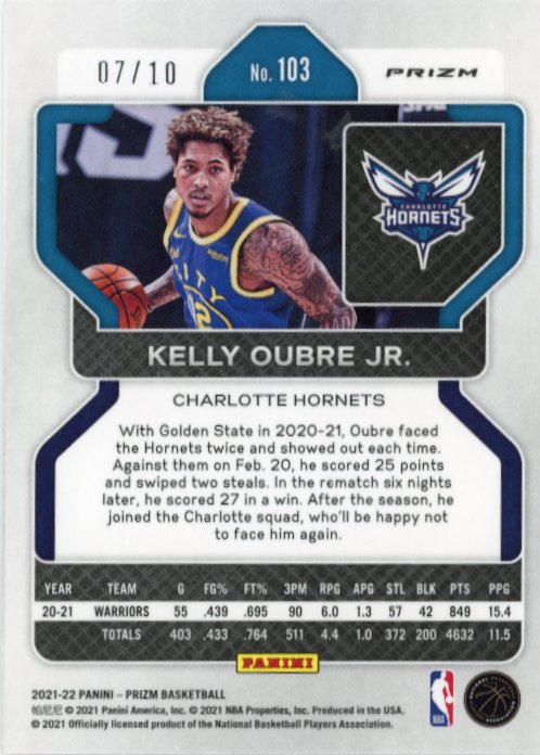 2021/22 Panini Prizm Kelly Oubre Jr. #103 - Gold #/10 Hornets