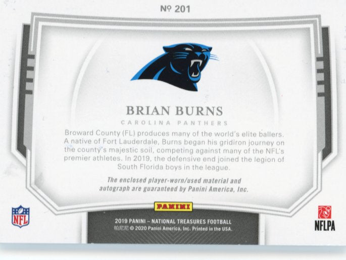 2019 Panini National Treasures Brian Burns RC #201 - Relic #/20 Panthers